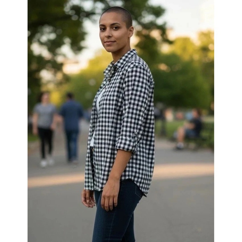 Lands' End Long Sleeve Flannel Shirt Women Gingham, Black, 2XL, NWOT